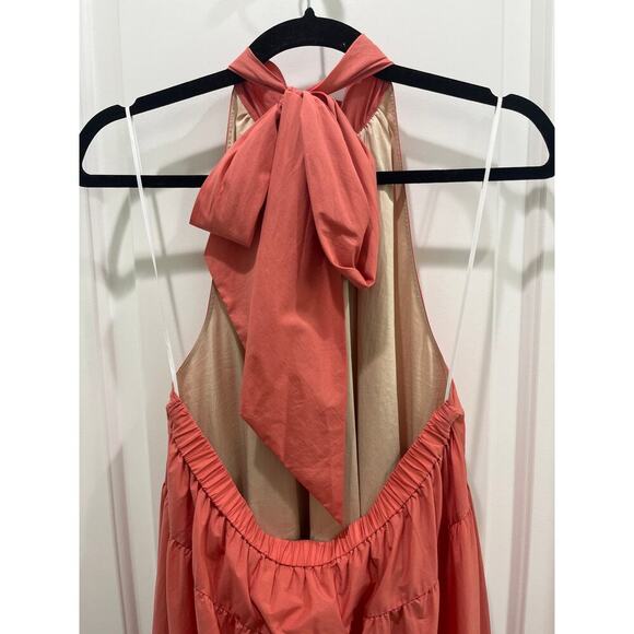 NWT Theory Tiered Halter Neck Mini Dress in Pink Coral Sz L - Picture 5 of 9